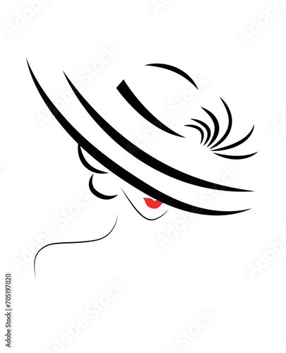 Logo of Beautiful woman in hat for prints, stickers, logo. Vector illustration