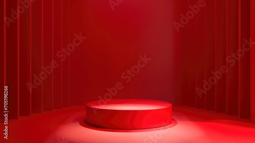 abstract red background with empty stage Cylinder podium display, showcase for product presentation
