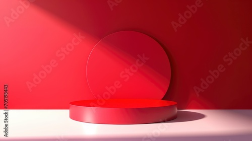 abstract red background with empty stage Cylinder podium display, showcase for product presentation