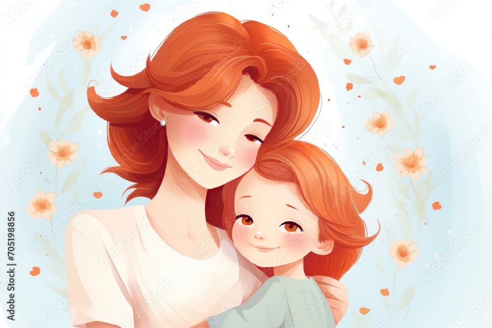 Illustration of mother with her child in white background. Concept of mothers day. Illustration of mother with her child in white background. Concept of mothers day.