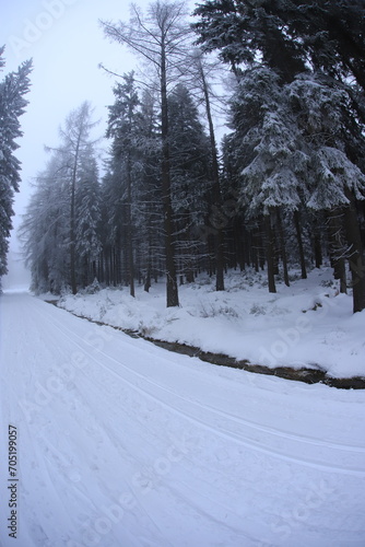 Wide angle winter shot in sudety mountains