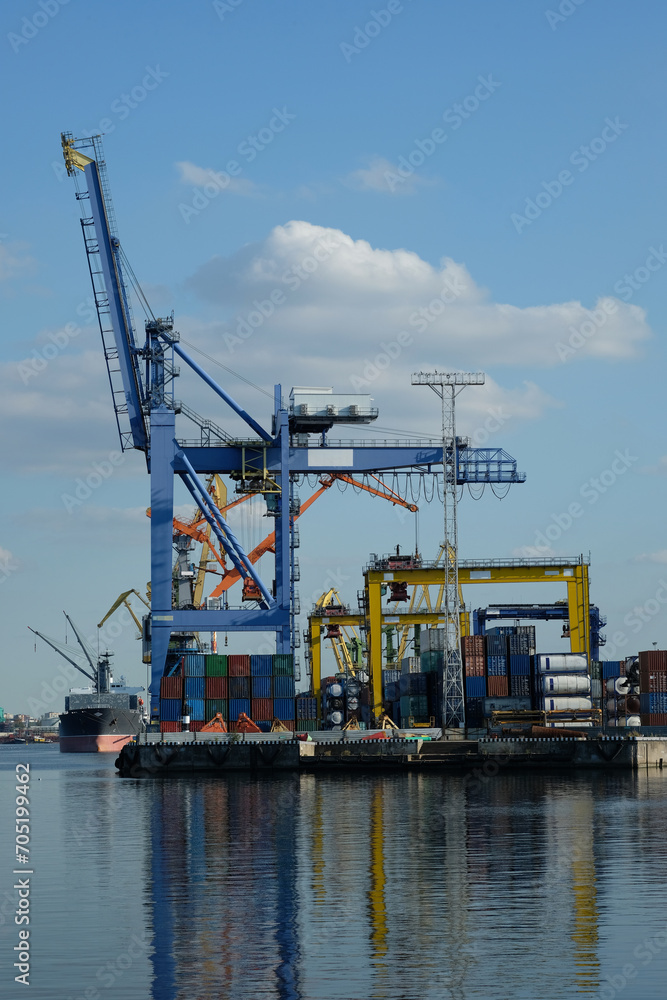 cranes and containers in port
