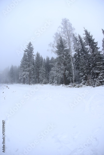 Wide angle winter shot in sudety mountains