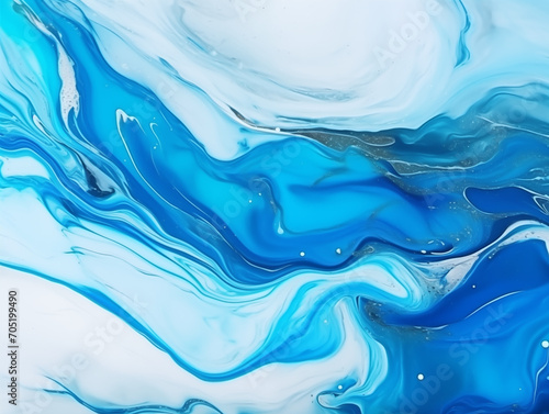 Blue swirl liquid marble wall art print texture  © Millaly