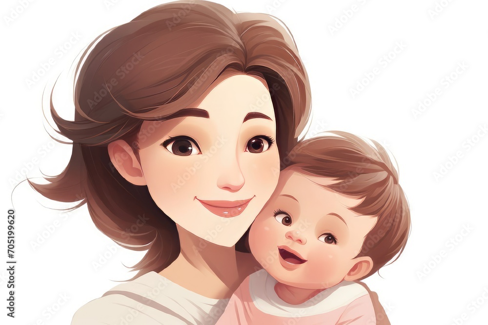 Illustration of mother with her child in white background. Concept of mothers day. Illustration of mother with her child in white background. Concept of mothers day.