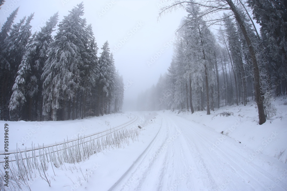 Snowy road in Sudety mountains, Poland Snowy road in Sudety mountains, Poland