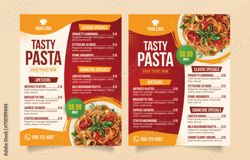 Pasta menu design template Vector illustration. Suitable for shop, cafe, restaurant.
