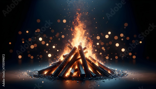 Lohri bonfire with bokeh lights. photo