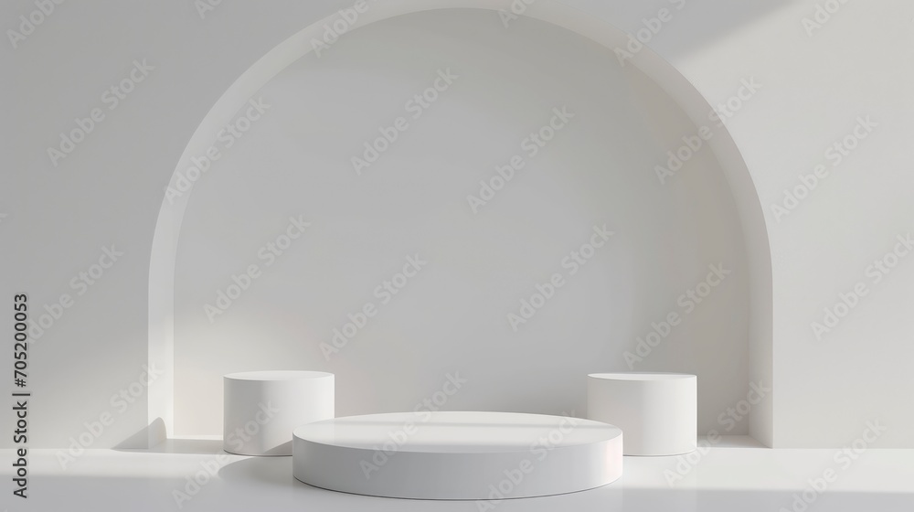 Fototapeta premium abstract white background with empty stage Cylinder podium display, showcase for product presentation
