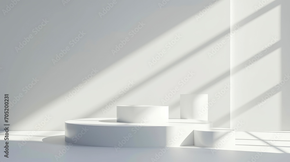 Fototapeta premium abstract white background with empty stage Cylinder podium display, showcase for product presentation