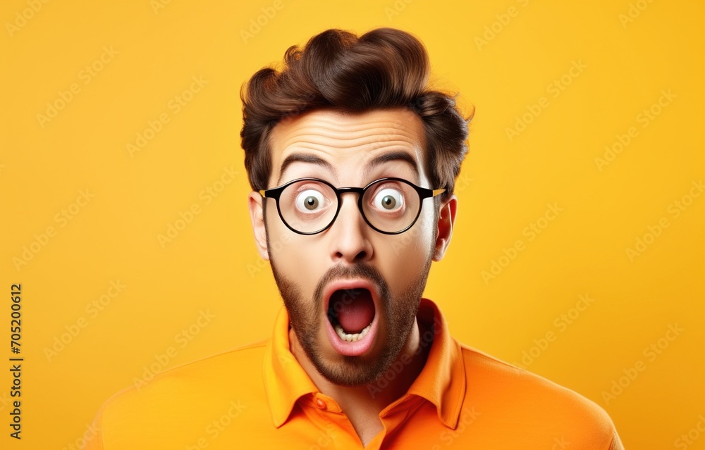 Bearded man with glasses looks surprised Bearded man with glasses looks surprised