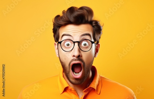 Bearded man with glasses looks surprised