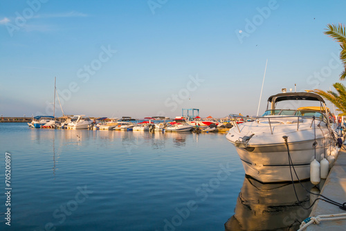 Yacht port in the town of Saint Vlas (Sweti Vlas) in Bulgaria. Sunset and beautiful views of the marina. photo