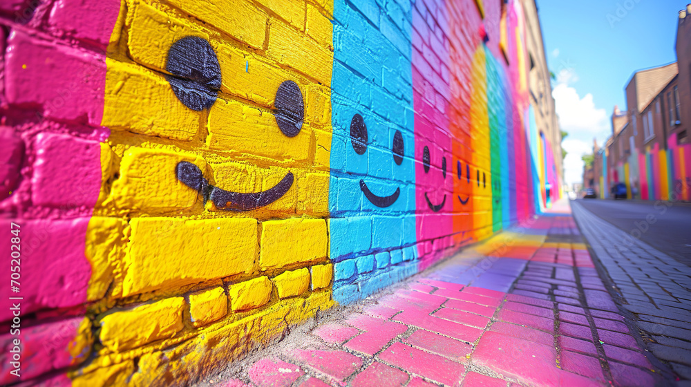 Naklejka premium Bright street art graffiti style in the urban alley
