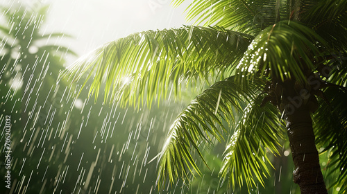 Coconut tree  during a balmy coastal rain