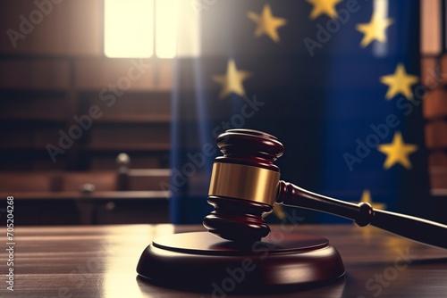 judge's gavel with the flag of the European Union photo