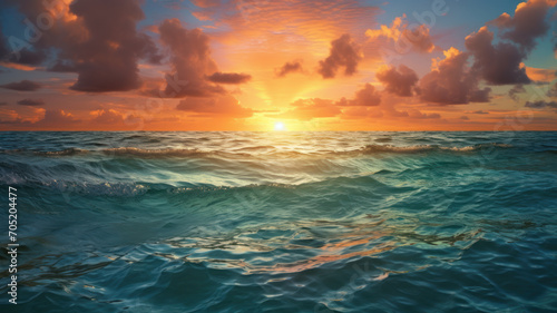 Oceanic Sunrise Dive, Photorealistic Waves in Light Cyan © M.Gierczyk