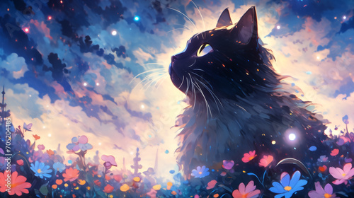 Hand drawn cartoon cute cat illustration
