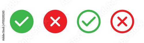 Checkmark and Cross Icon Set - Positive and Negative Symbols Vector Graphics