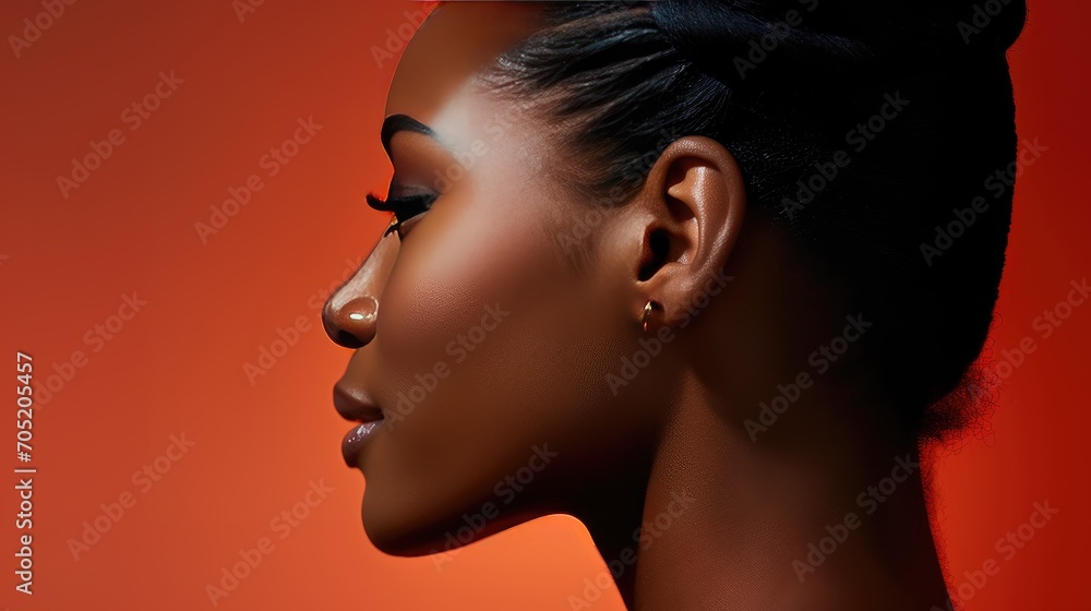 closeup view of a black female ear, emphasizing the beauty in details. This image invites appreciation for the unique features, skin, and elegance.