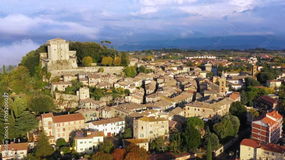 Sarteano village in Tuscany, Italy. Sarteano, the medieval castle at the top of the village. Siena, Tuscany, Italy. Sarteano village in Tuscany, Italy. Sarteano, the medieval castle at the top of the village. Siena, Tuscany, Italy.