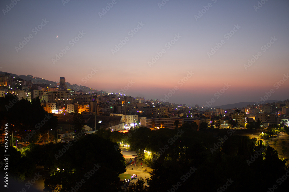 Nablus, Palestine, Sunset at night.