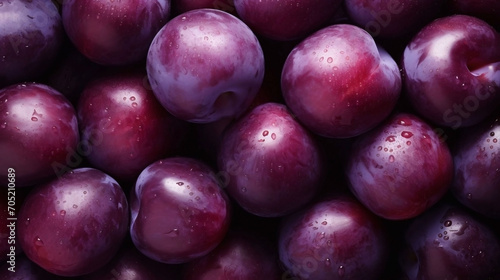 Background texture of plums. A lot of ripe purple plums background, top view. Ripe juicy plum close-up. photo