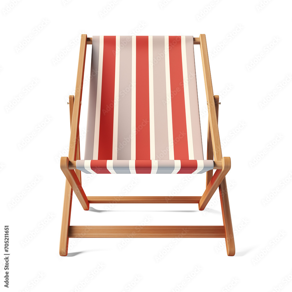 Striped deck chair on white background.