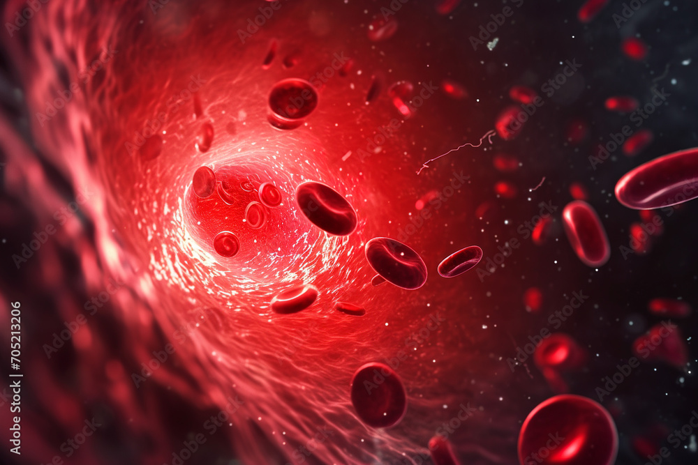 Red blood cells in vain artery create with AI Generative Red blood cells in vain artery create with AI Generative