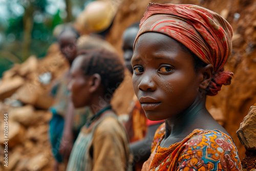 Conceptual image of African people working hard in inhumane conditions extracting minerals. Cobalt mining in the Congo. poor people in africa