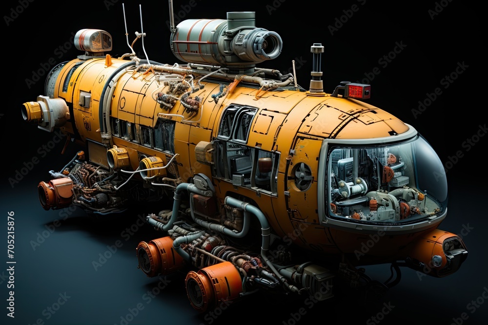 Submarine exploratory reveals historical wrecks in the depths., generative IA Submarine exploratory reveals historical wrecks in the depths., generative IA