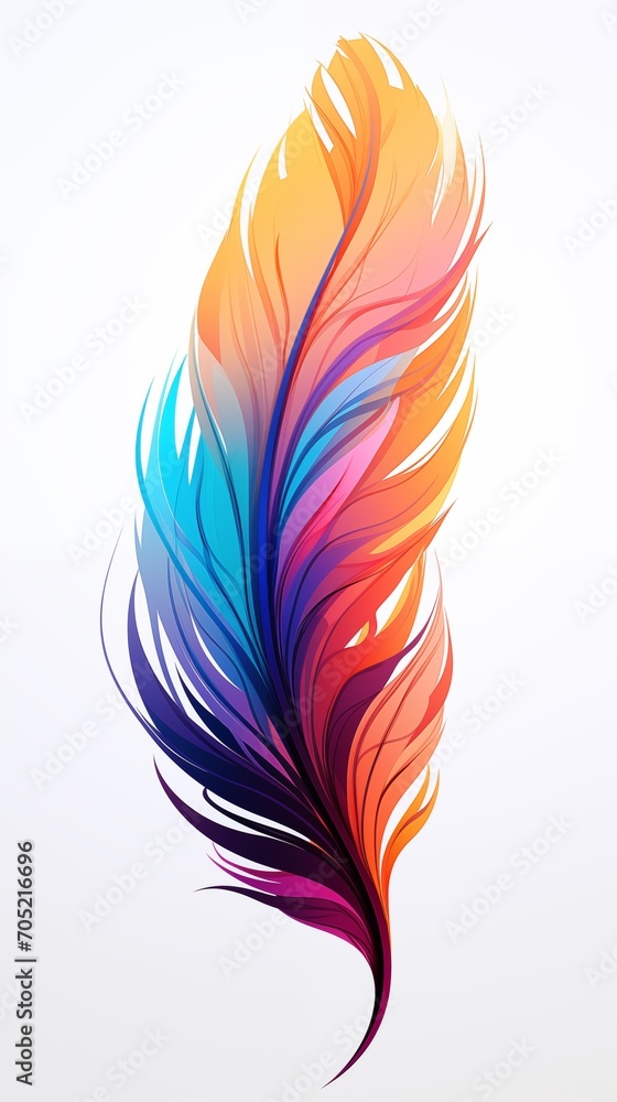 Magic colorful feather. Multicolor feather watercolor hand drawn, illustration. 