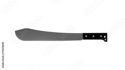 Machete knife with black handle isolated on transparent and white background. Knife concept. 3D render