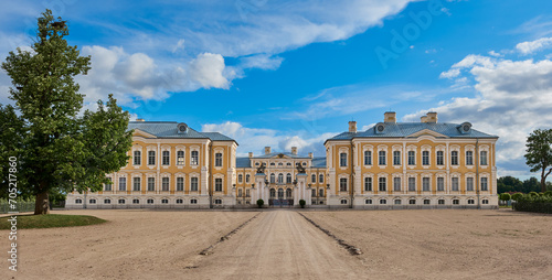 View of Latvian tourist landmark attraction -  old ancient Rundale palace and park, Pilsrundale, Latvia. photo