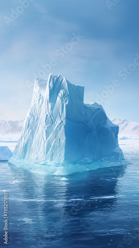 Winter landscape with melting iceberg. Global warming and climate change concept. © tynza