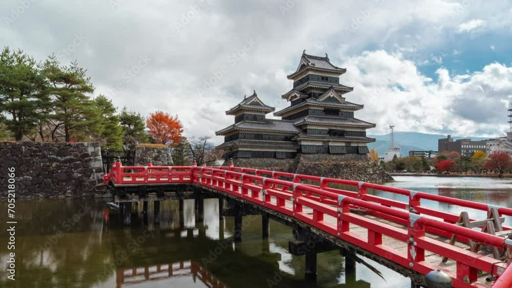 Matsumoto, Nagano, Japan, zoom in timelapse of Matsumoto Castle in autumn season. Matsumoto, Nagano, Japan, zoom in timelapse of Matsumoto Castle in autumn season.