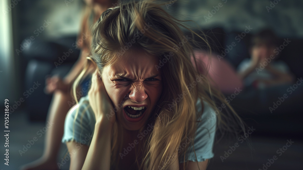 Young Woman Trapped in a Toxic Aggressive Home Young Woman Trapped in a Toxic Aggressive Home