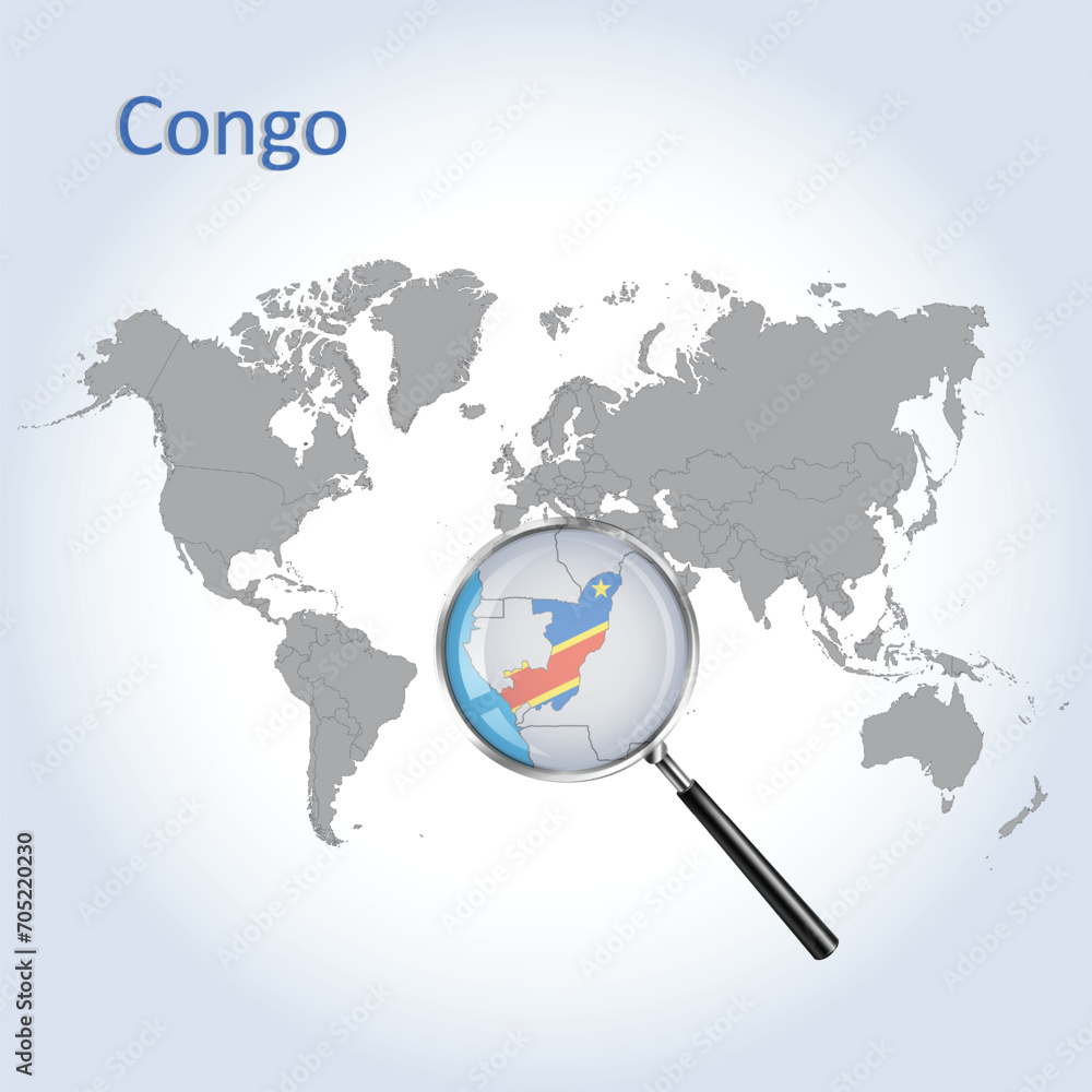Magnified map Congo with the flag of Congo enlargement of maps, Vector Art Magnified map Congo with the flag of Congo enlargement of maps, Vector Art