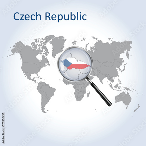 Magnified map Czech Republic with the flag of Czech Republic enlargement of maps, Vector Art