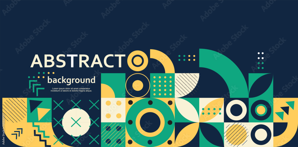 Obraz premium Retro Geometric Cover. Abstract Shape Composition. Colorful neo geometric poster. Modern abstract promotional flyer background vector