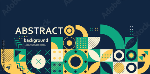 Retro Geometric Cover. Abstract Shape Composition. Colorful neo geometric poster. Modern abstract promotional flyer background vector photo