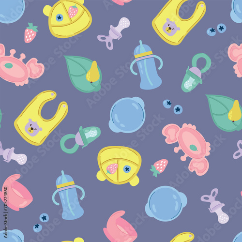 Seamless pattern with children's dishes. Design for fabric, textiles, wallpaper, packaging. 