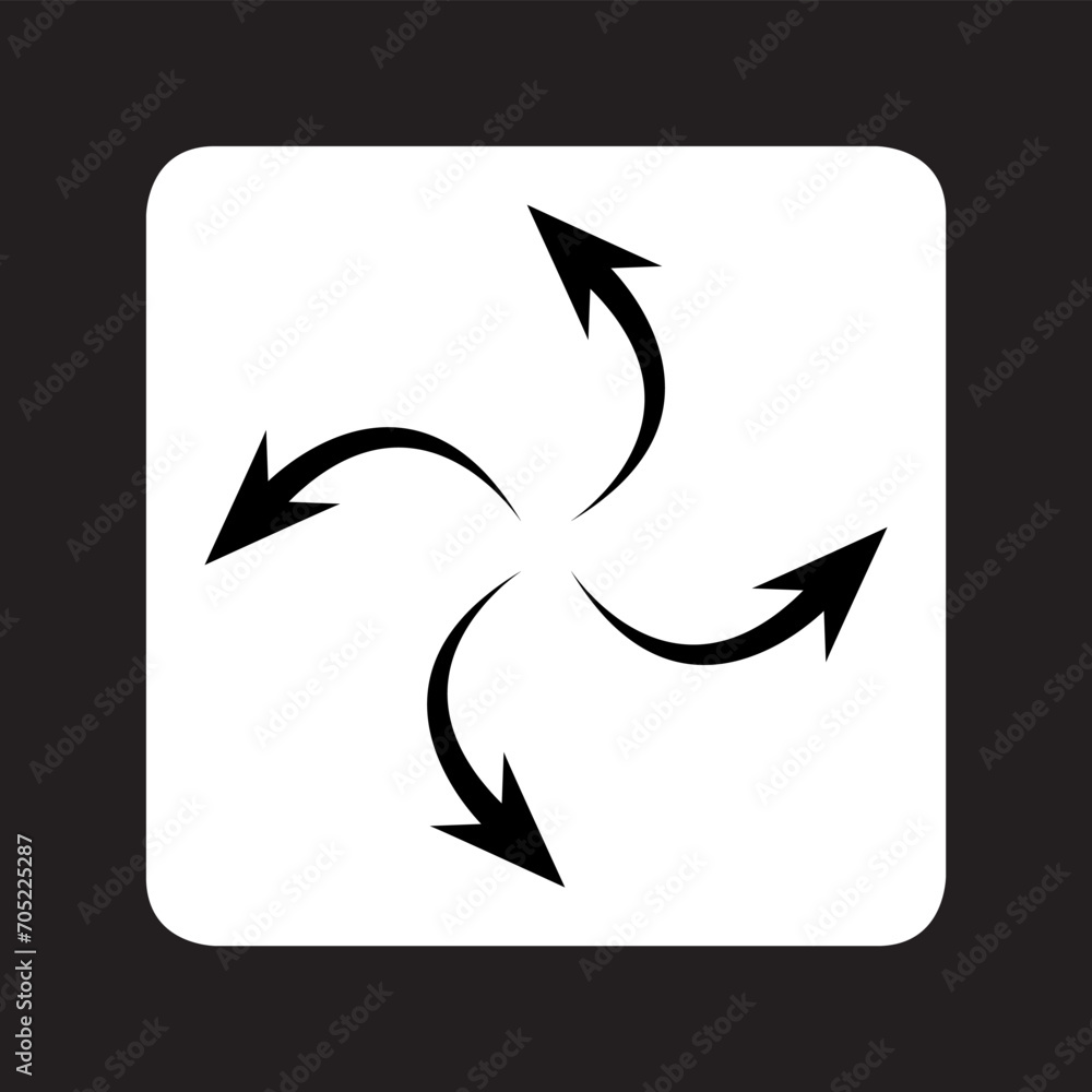 Four directions icon vector. Four side arrow logo design. Arrows pointing from the center vector icon illustration in square isolated on black background Four directions icon vector. Four side arrow logo design. Arrows pointing from the center vector icon illustration in square isolated on black background