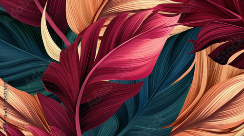 Tropical seamless pattern with beautiful palm, banana leaves. Hand-drawn vintage 3D illustration. Glamorous exotic abstract background design. Luxury design for wallpaper, napkins etc. Background © Dirk