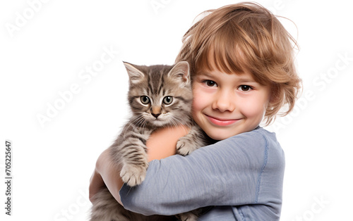 Youngster Grasping a Cat isolated on transparent Background