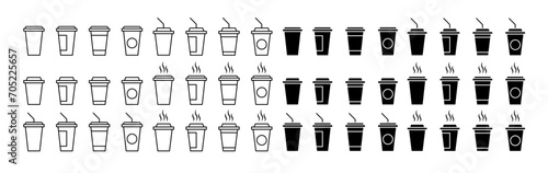 Coffee paper cup vector icon set. coffee takeaway plastic symbol. photo