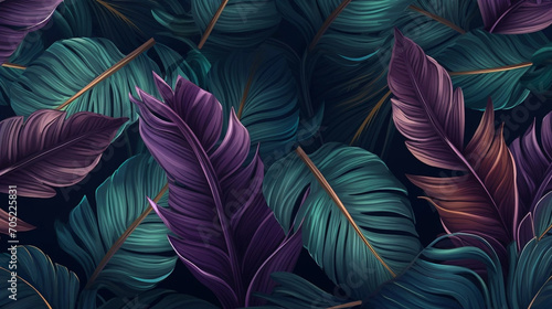Tropical seamless pattern with beautiful palm  banana leaves. Hand-drawn vintage 3D illustration. Glamorous exotic abstract background design. Luxury design for wallpaper  napkins etc. Background