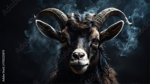 horned goat on black background © Malini