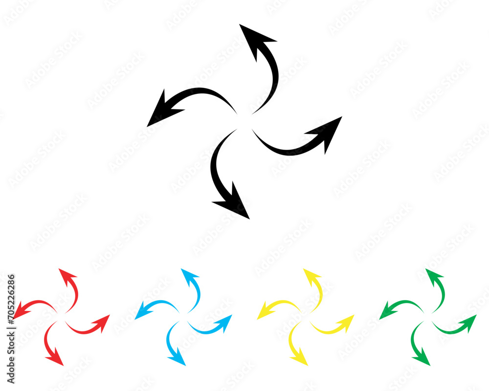Four directions icon vector. Four side arrow icon sign symbol in trendy flat style. Set elements in colored icons. Arrows pointing from the center vector icon illustration isolated on white background Four directions icon vector. Four side arrow icon sign symbol in trendy flat style. Set elements in colored icons. Arrows pointing from the center vector icon illustration isolated on white background