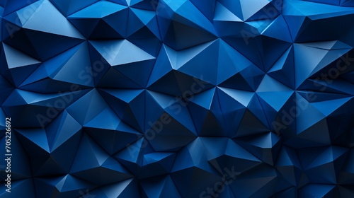 A captivating array of cobalt blue triangles meticulously arranged to form a dynamic and vibrant 3D mosaic, radiating depth and energy against a backdrop of deep navy hues. 8k,